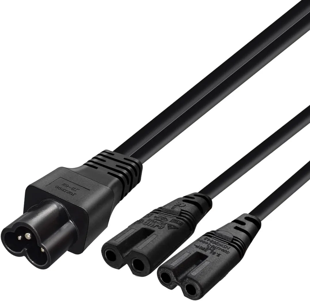 IEC 320 C6 Male to 2XC7 Female Y Splitter Power Cable,IEC 320 C6 to 2XC7 Figure 8 Adapter Converter AC Power Supply Cord,C6 Male to Dual Figure 8 Hole, 1FT/0.3M