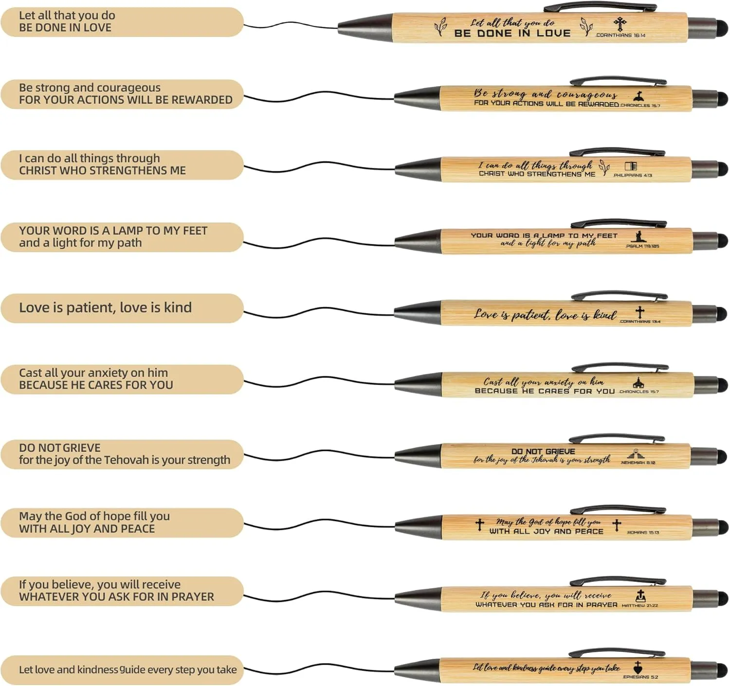 INSADA Bible Inspirational Stylus Pens Bulk Christian Pens with Scripture Great for All Ages Office and School Also Makes Great Fathers Day Gifts10 Count