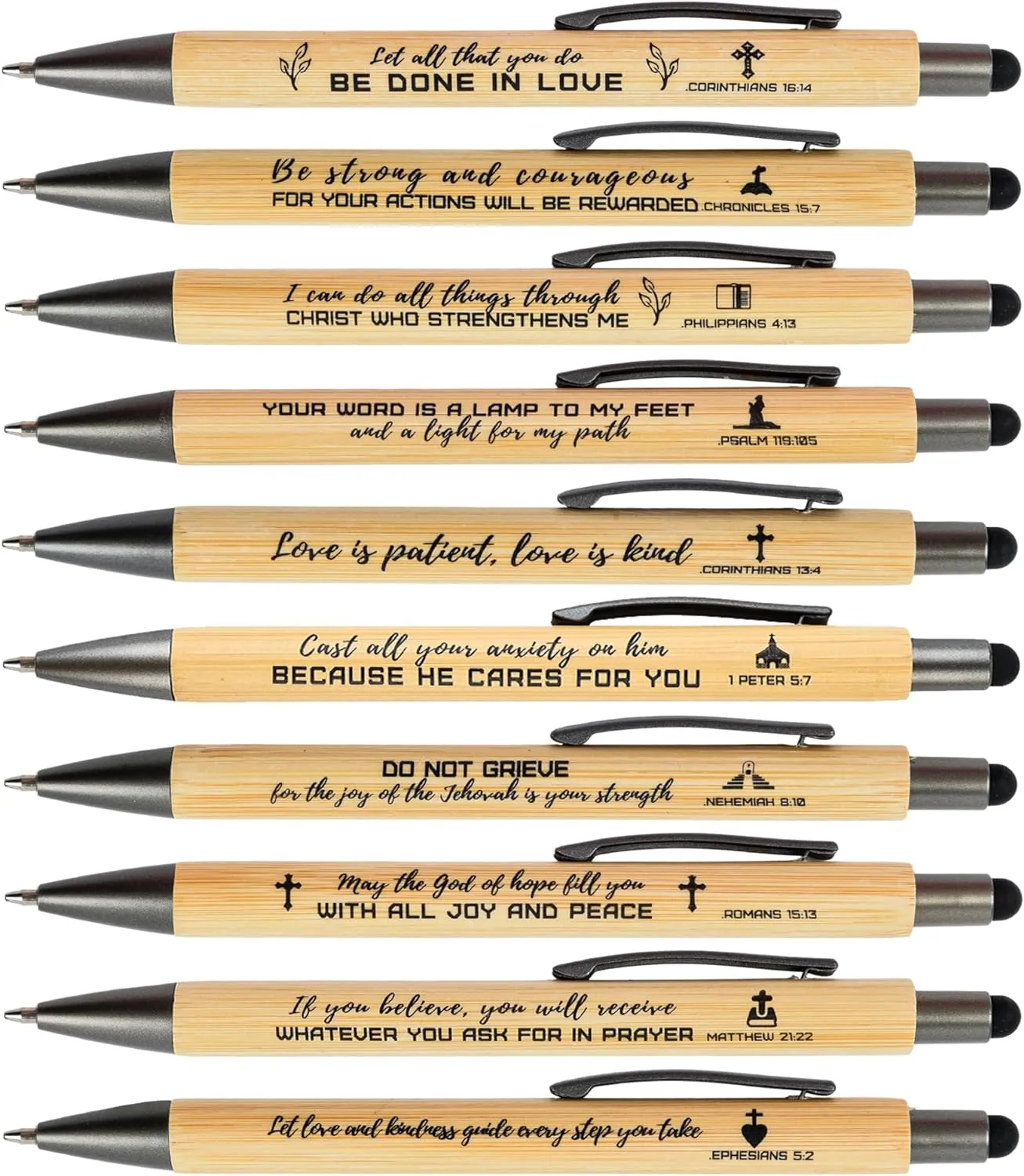 INSADA Bible Inspirational Stylus Pens Bulk Christian Pens with Scripture Great for All Ages Office and School Also Makes Great Fathers Day Gifts10 Count