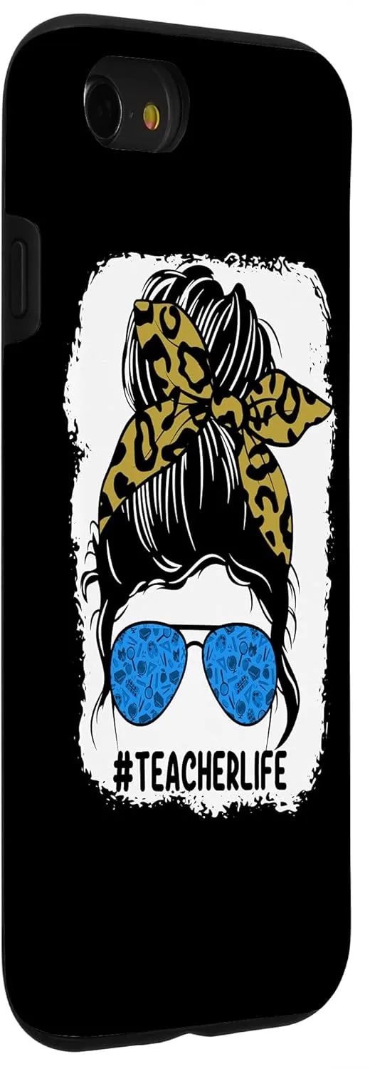 iPhone SE (2020) / 7 / 8 Teacher Messy Bun Hair Teaching Life Glasses Leopard Bandana Case
