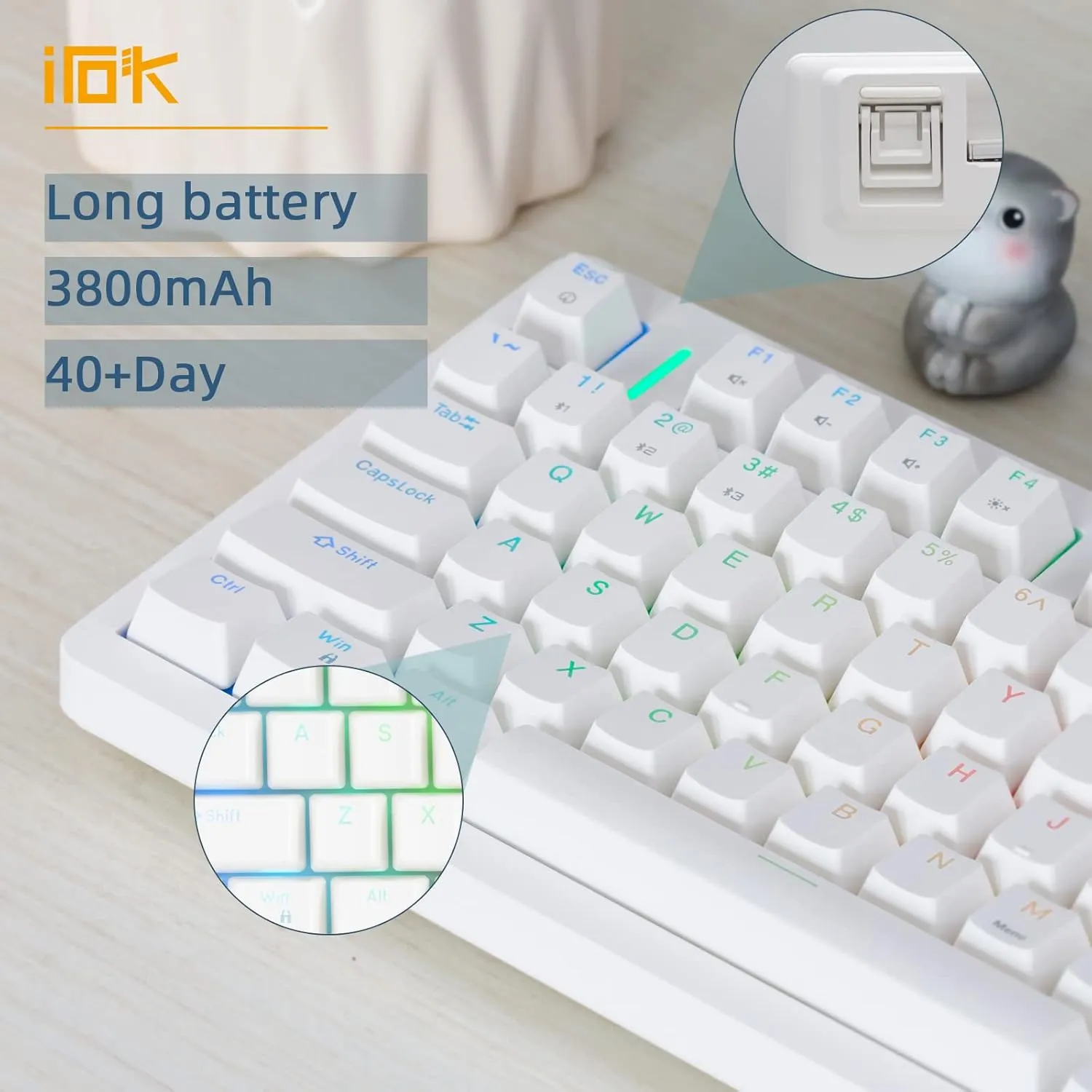 IROK FE75Pro Wireless RGB Hot Swappable Mechanical Keyboard, Three-Layer Dampening 81 Keys Gaming Keyboard, Customizable Backlit, USB-C/2.4GHz/Bluetooth- White