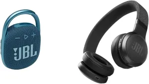 JBL Clip 4 - Portable Mini Bluetooth Speaker, Big Audio and Punchy bass & Live 460NC - Wireless On-Ear Noise Cancelling Headphones with Long Battery Life and Voice Assistant Control - Black, Medium