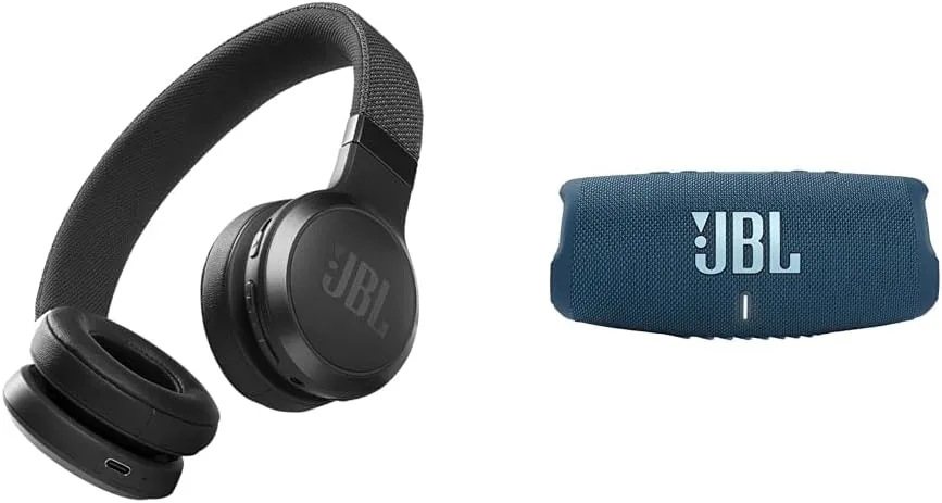 JBL Live 460NC - Wireless On-Ear Noise Cancelling Headphones with Long Battery Life & Charge 5 - Portable Bluetooth Speaker with IP67 Waterproof and USB Charge Out - Blue, Small
