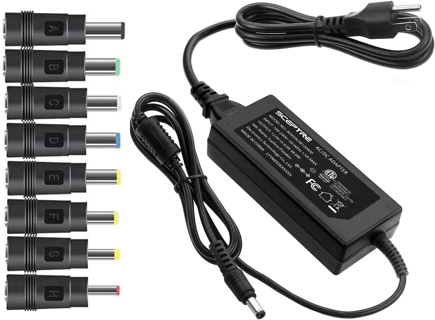 Kado Power Adapter 12V-4A 3A 2.5A 2A 1.5A 1A AC/DC Power Cord with 8 Adapter Tips Made for Sceptre Monitor, Echo Smart Speaker & Display, Webcam, Router, Mini PC, Projector, CCTV, Bluetooth Speaker