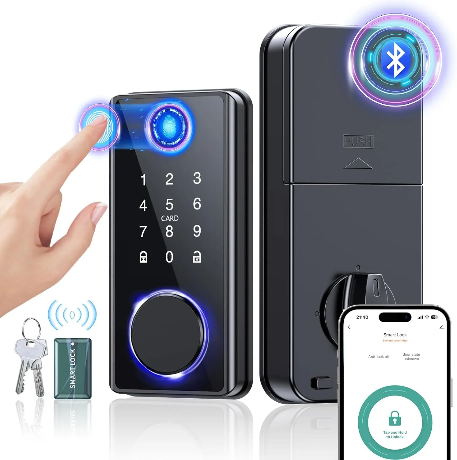 Keyless Entry Fingerprint Door Lock - Smart Deadbolt Lock for Front Door with Keypad - Electronic Lock with APP - Biometric Digital Lock with Code - Auto Lock