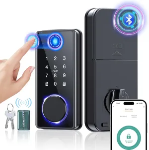Keyless Entry Fingerprint Door Lock - Smart Deadbolt Lock for Front Door with Keypad - Electronic Lock with APP - Biometric Digital Lock with Code - Auto Lock