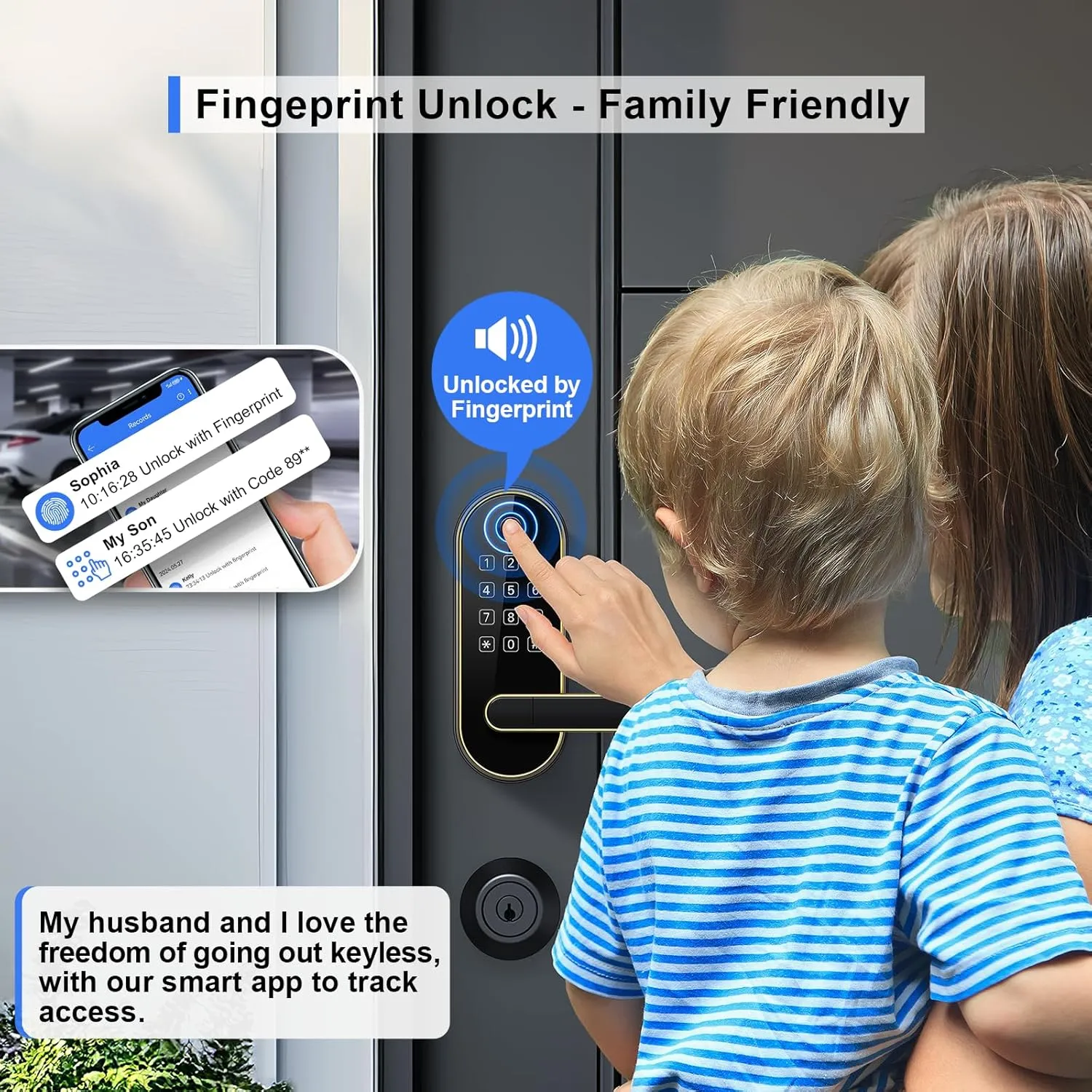 Keyless-Entry Keypad Fingerprint Smart Lock: Digital Door Lock with Code Passcode, Electronic Door Handle, Biometric Door Knob for Entry Door, Bedroom Door (Gold)