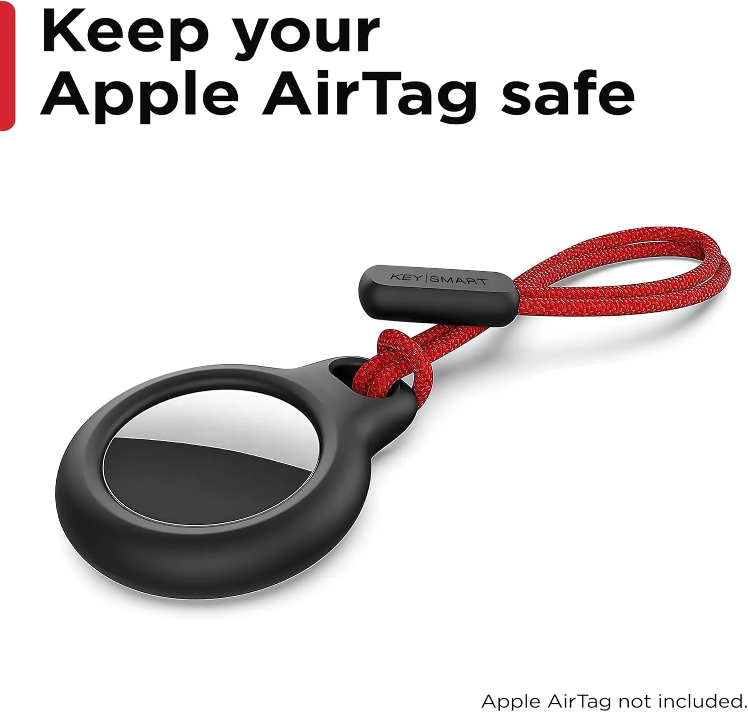 KeySmart AirClip Apple Airtag Keychain Holder - Twist and Lock Air Tag Holder, Includes Loop Strap and Black Key Ring (Black, 1 Pack)
