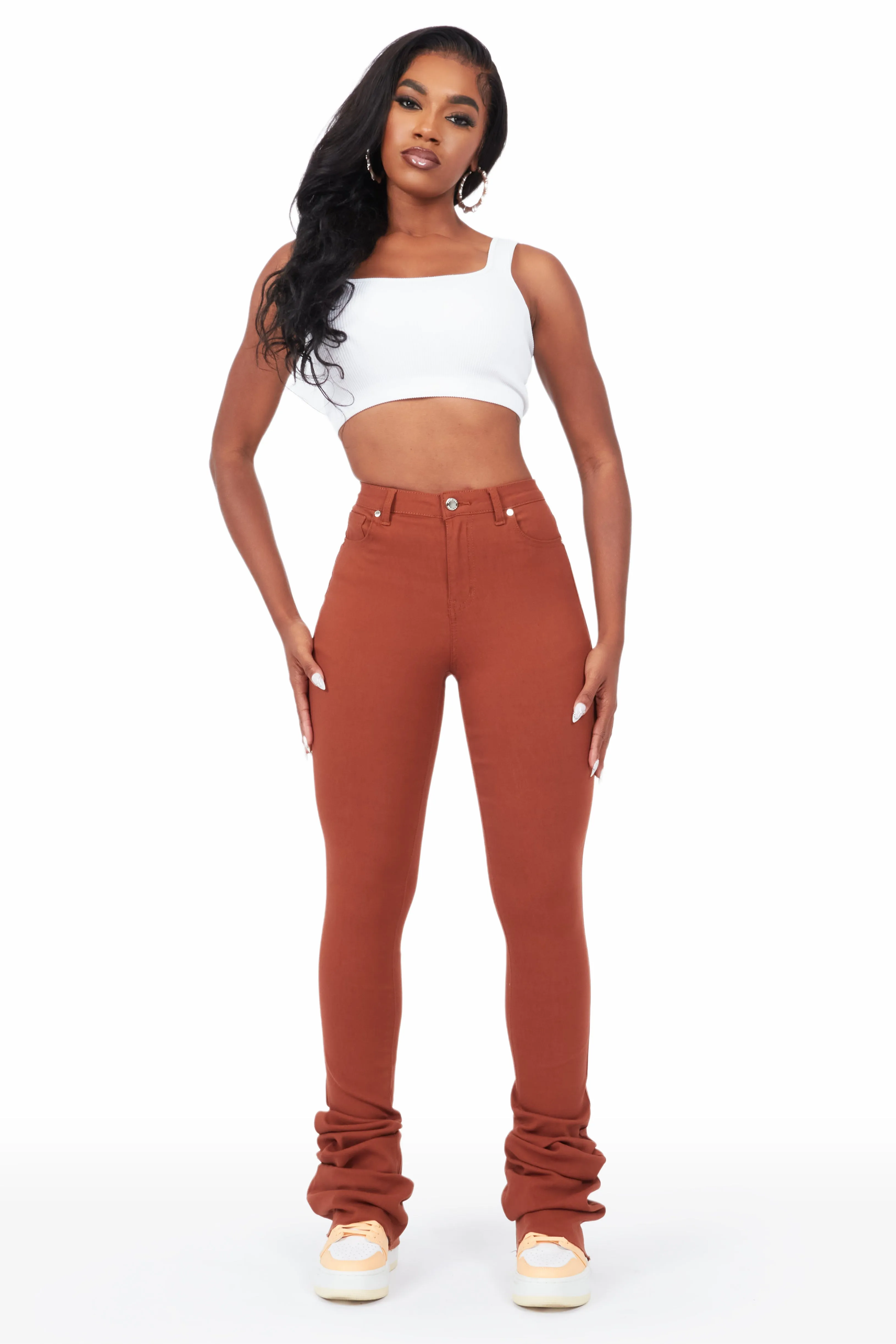 Khadeeja Brown Super Stacked Jean