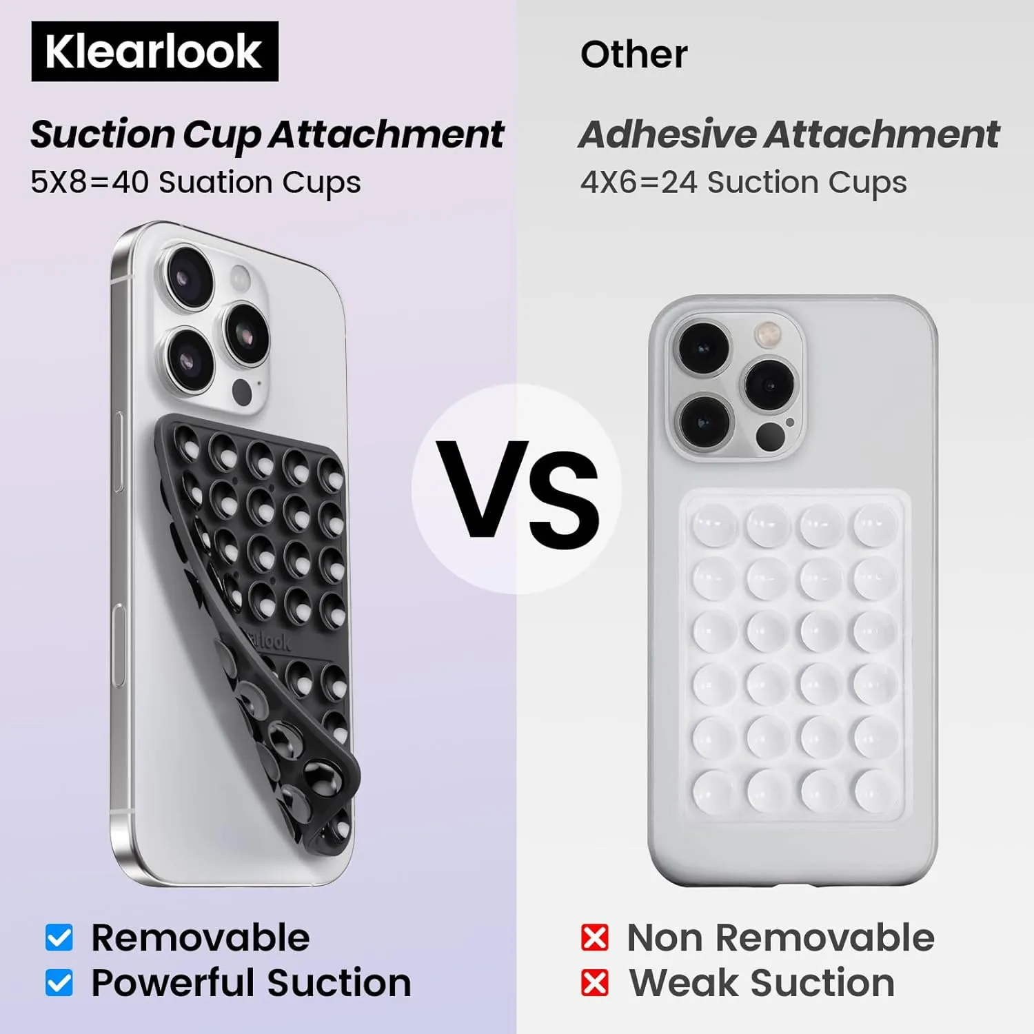 Klearlook 4Pack Silicone Suction Cup Phone Case Mount Double Sided, Sticky Phone Grip for Cell Phone, Hands-Free Phone Accessories for Selfies and Videos, Clear & Light Pink & Hot Pink & Black