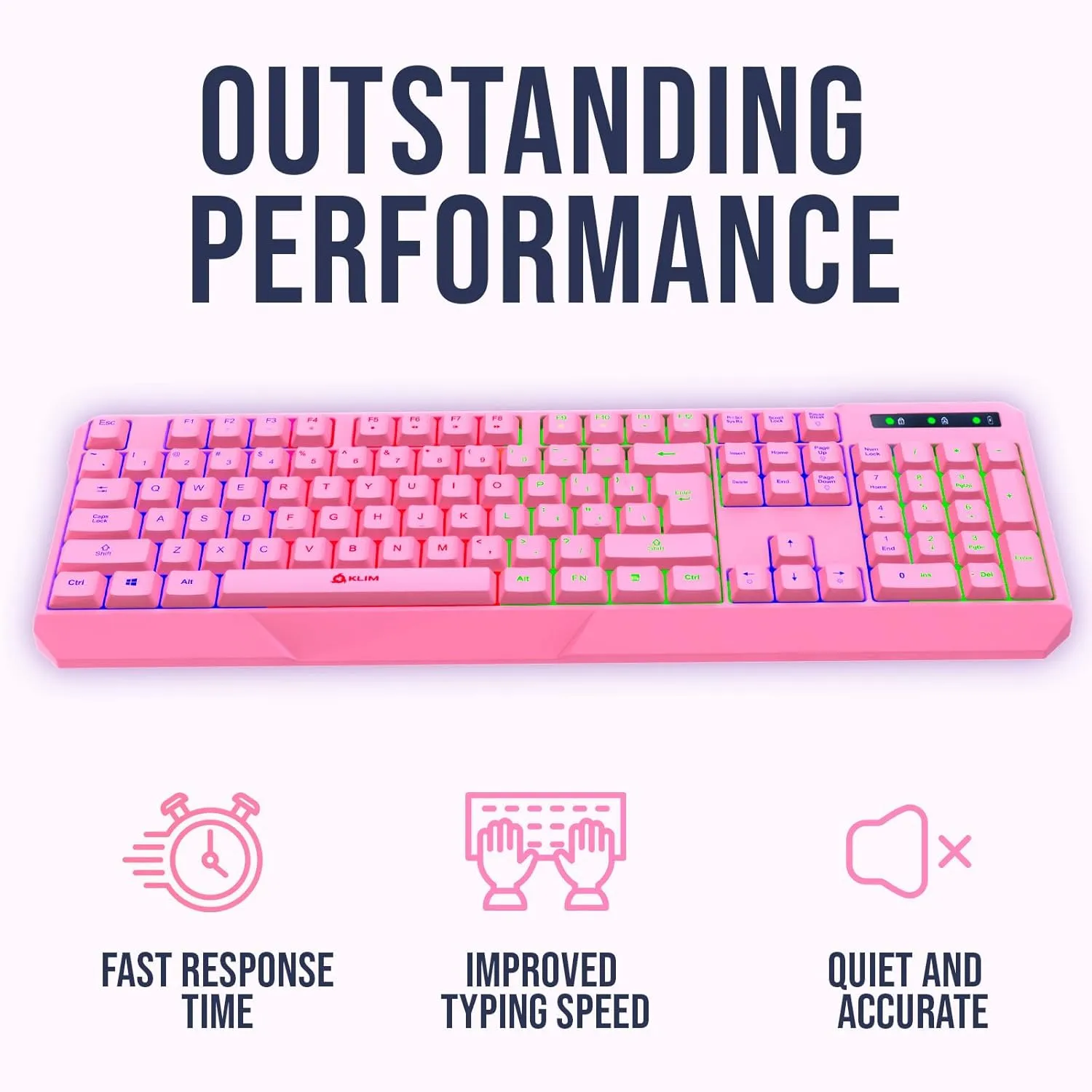 KLIM Chroma Wireless Gaming Keyboard RGB - New Version - Long-Lasting Rechargeable Battery - Quick and Quiet Typing - Water Resistant Backlit Wireless Keyboard for PC PS5 PS4 Xbox One Mac - Pink