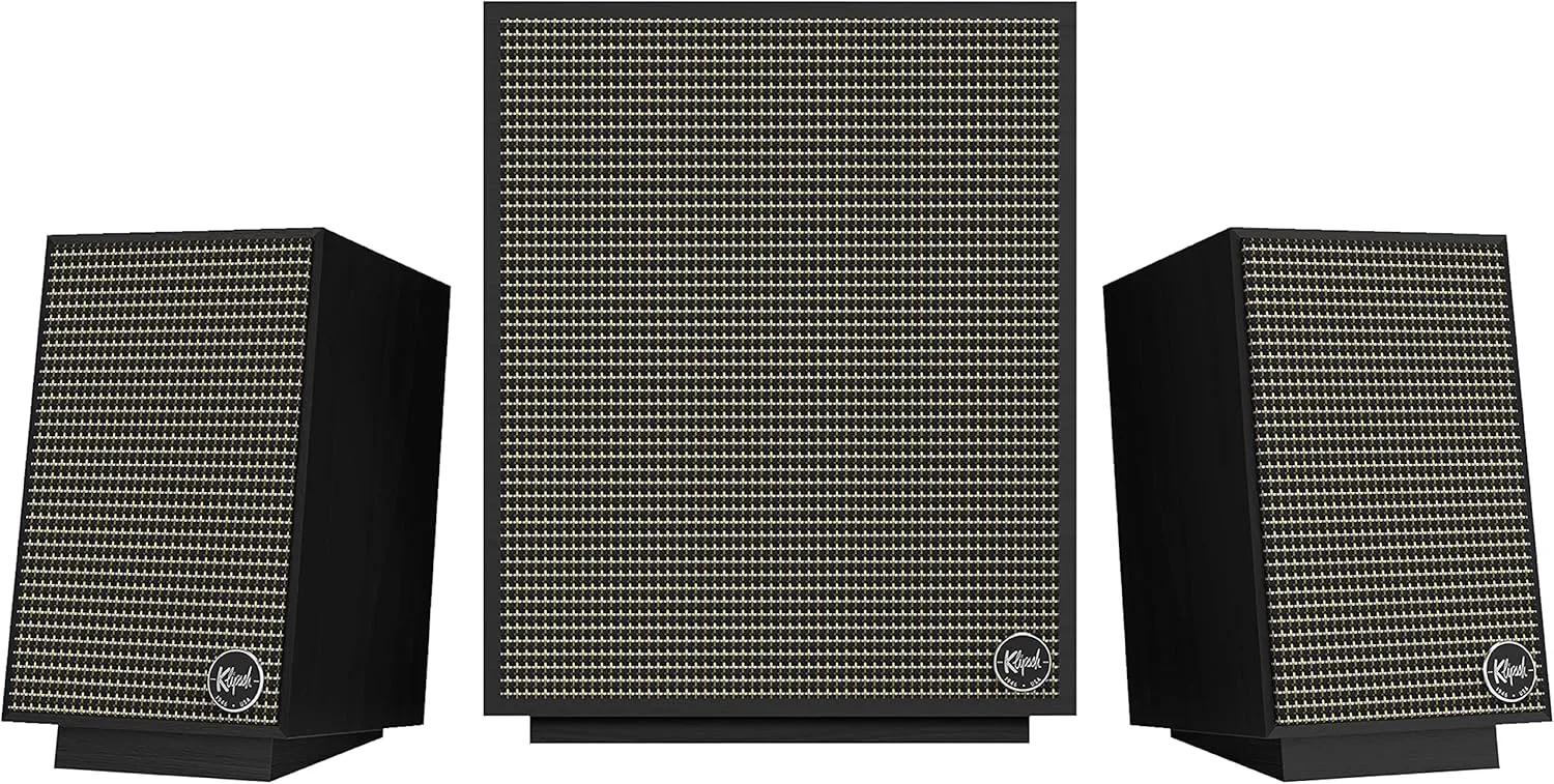 Klipsch ProMedia Heritage 2.1 Multimedia Mid Century Modern Desktop Computer Speaker Monitors with 8 Subwoofer, Matte Black