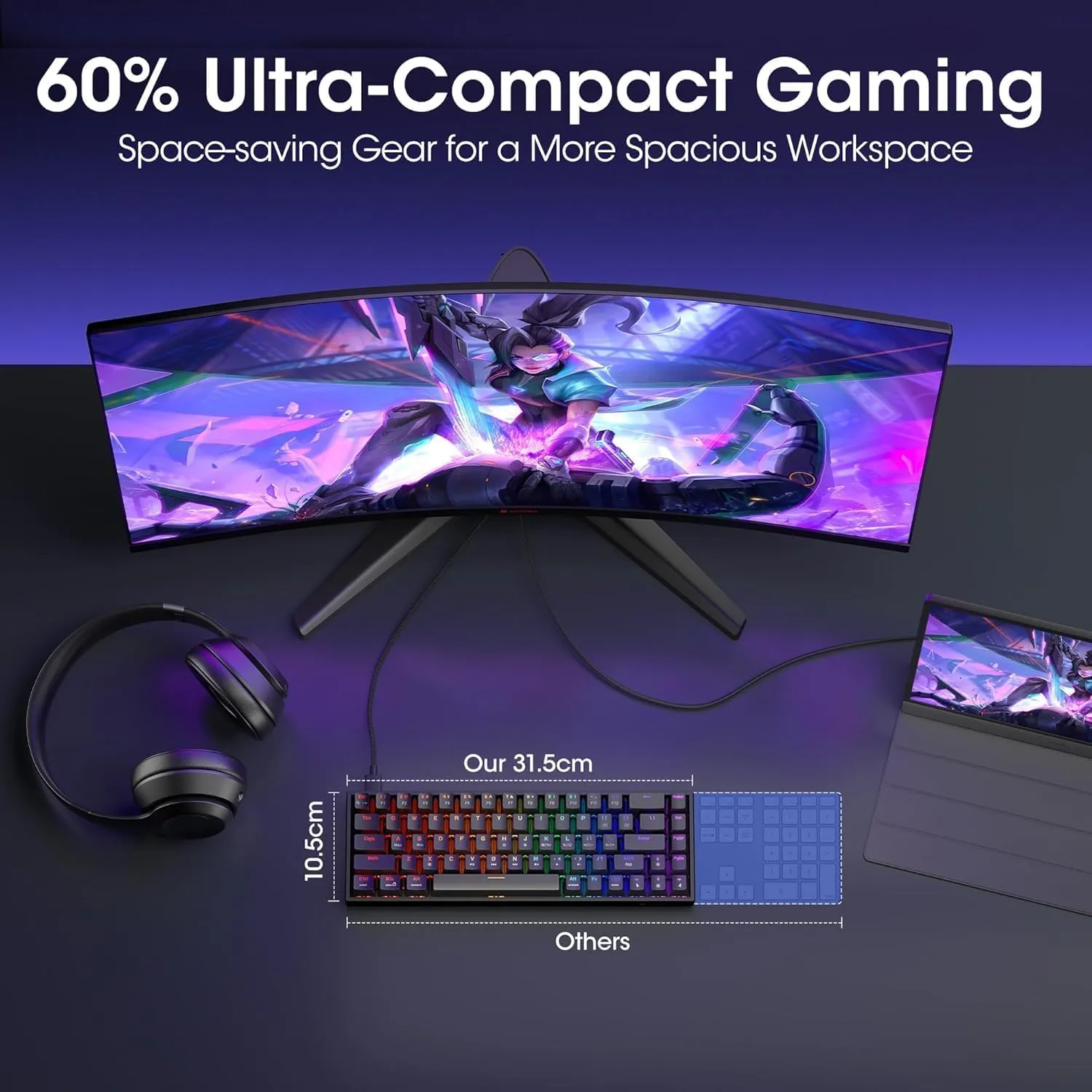 KOORUI Gaming Keyboard 60 Percent, Wired Ultra-Compact Mechanical Keyboard 68 Keys,Mini Keyboards with RGB Backlit for Windows MacOS Linux-Easy to Carry On Trip