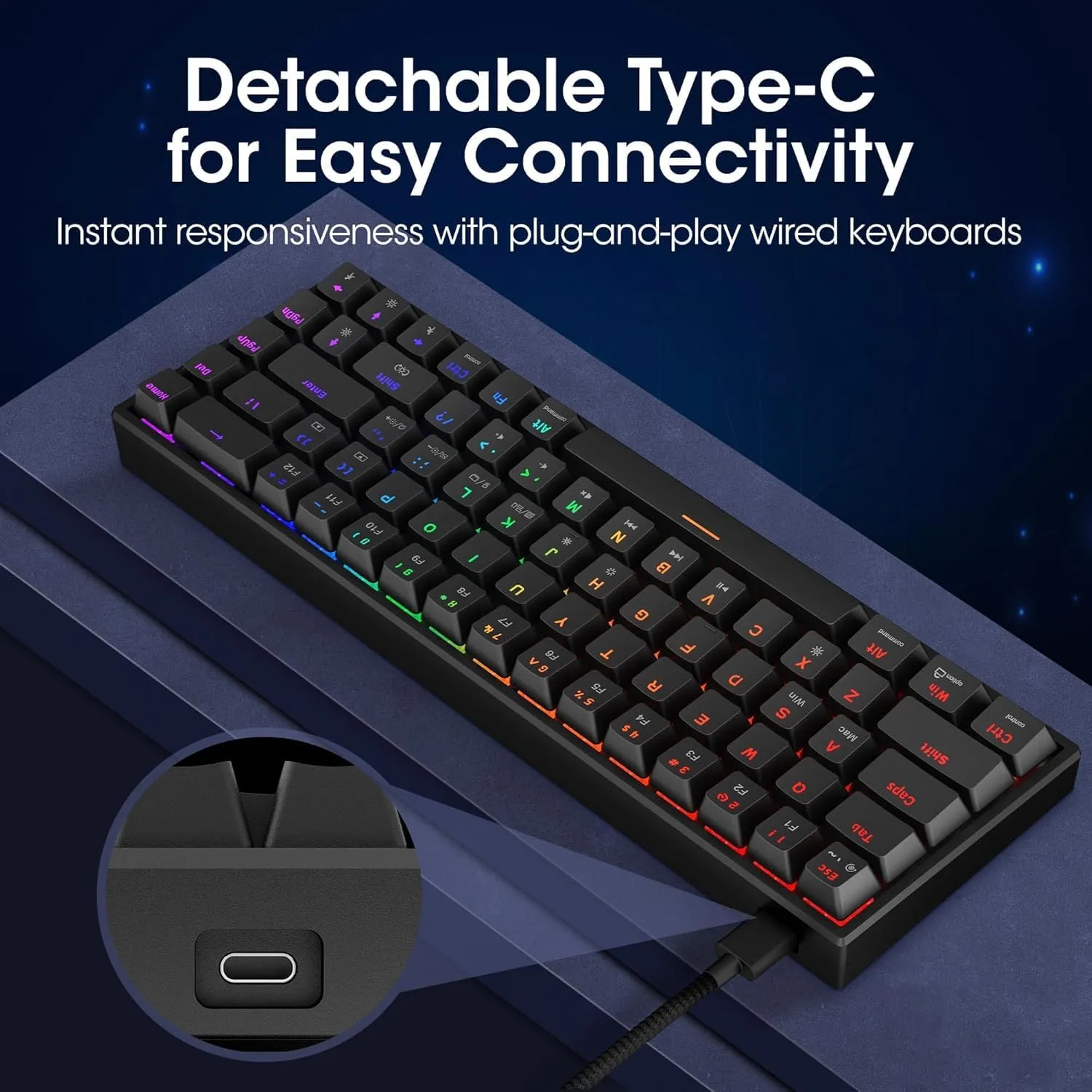 KOORUI Gaming Keyboard 60 Percent, Wired Ultra-Compact Mechanical Keyboard 68 Keys,Mini Keyboards with RGB Backlit for Windows MacOS Linux-Easy to Carry On Trip