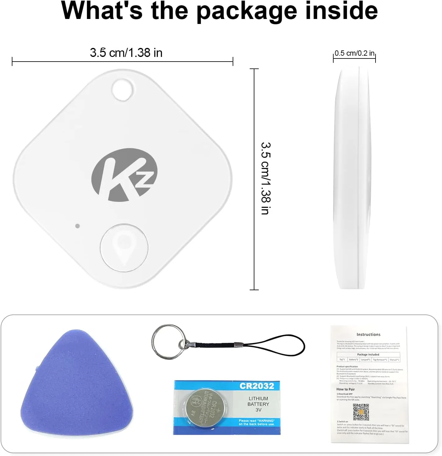 KZO Bluetooth Air Tracker Tag 1 Pack, iOS and Android Compatible, Find Nearby, Phone Finder, Loud Ring, Replaceable Battery, Suitable to Track Keys/Backpacks/Luggage/Suitcases, White
