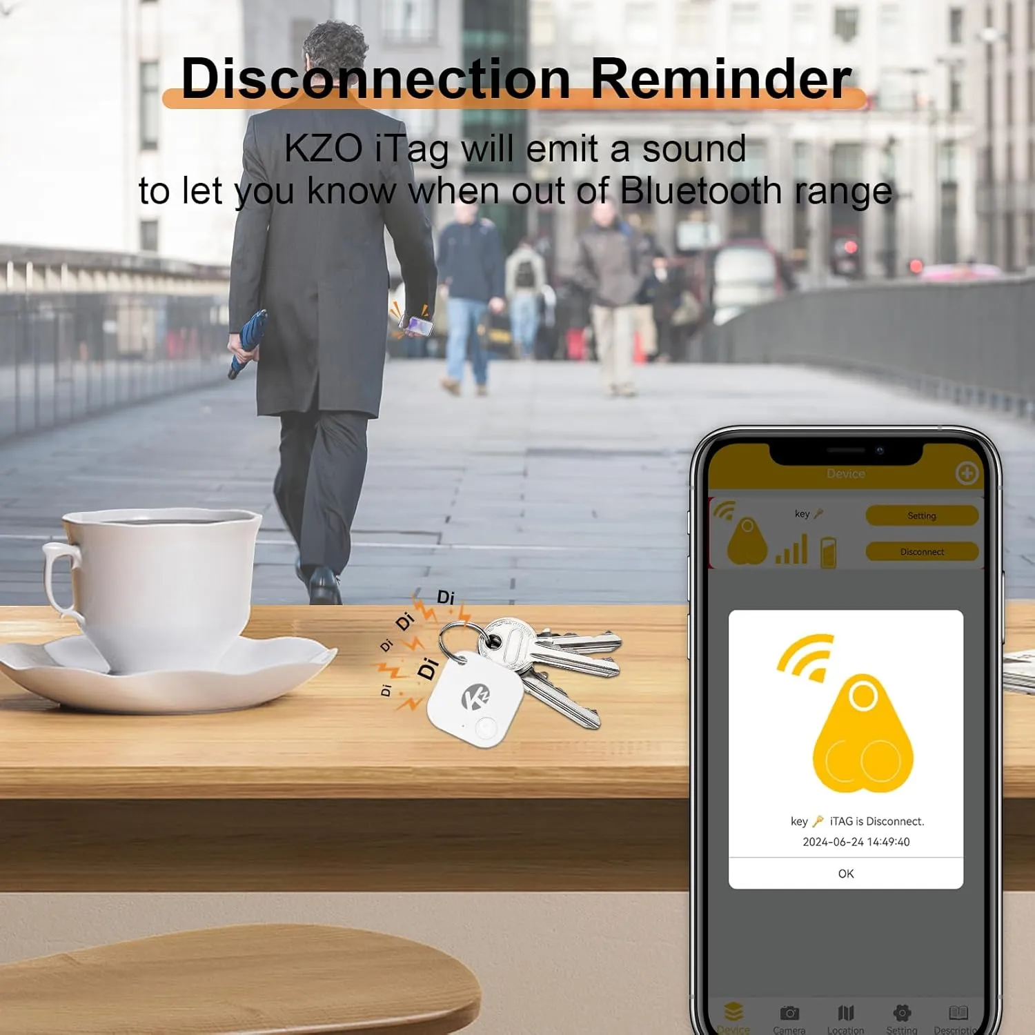 KZO Bluetooth Air Tracker Tag 1 Pack, iOS and Android Compatible, Find Nearby, Phone Finder, Loud Ring, Replaceable Battery, Suitable to Track Keys/Backpacks/Luggage/Suitcases, White