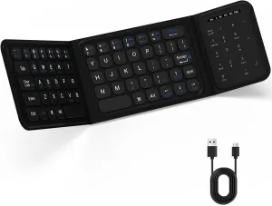 LAMA Foldable Bluetooth Keyboard, Folding Wireless Keyboard with Trackpad and Numeric Keypad, Portable Keyboards for iPad Tablet Smartphone Laptop PC Android Windows iOS, Support 3 Device