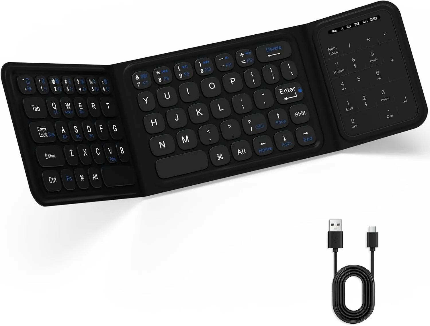 LAMA Foldable Bluetooth Keyboard, Folding Wireless Keyboard with Trackpad and Numeric Keypad, Portable Keyboards for iPad Tablet Smartphone Laptop PC Android Windows iOS, Support 3 Device
