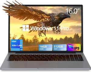 Laptop Gaming,Gaming Laptops,16GB DDR4 512GB SSD,16" FHD 1080P, Win11 Pro,Metal Chassis,Intel N100 Processor Turbo 3.4GHz,5G WiFi&BT,3xUSB3.2,Type-C Charging(12V3A), 10000mAh Battery,Sleek Gray