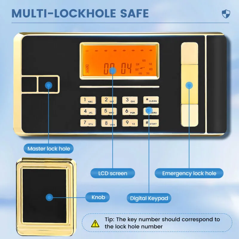 Large Home Safe 4.5 Cub Fireproof Double Lockbox with Digital Keypad