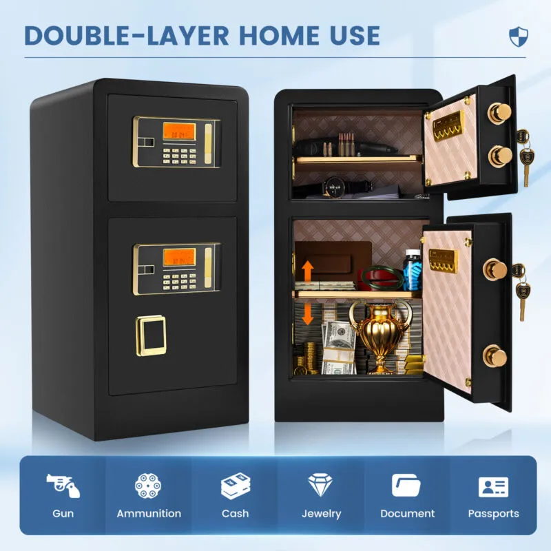 Large Home Safe 4.5 Cub Fireproof Double Lockbox with Digital Keypad