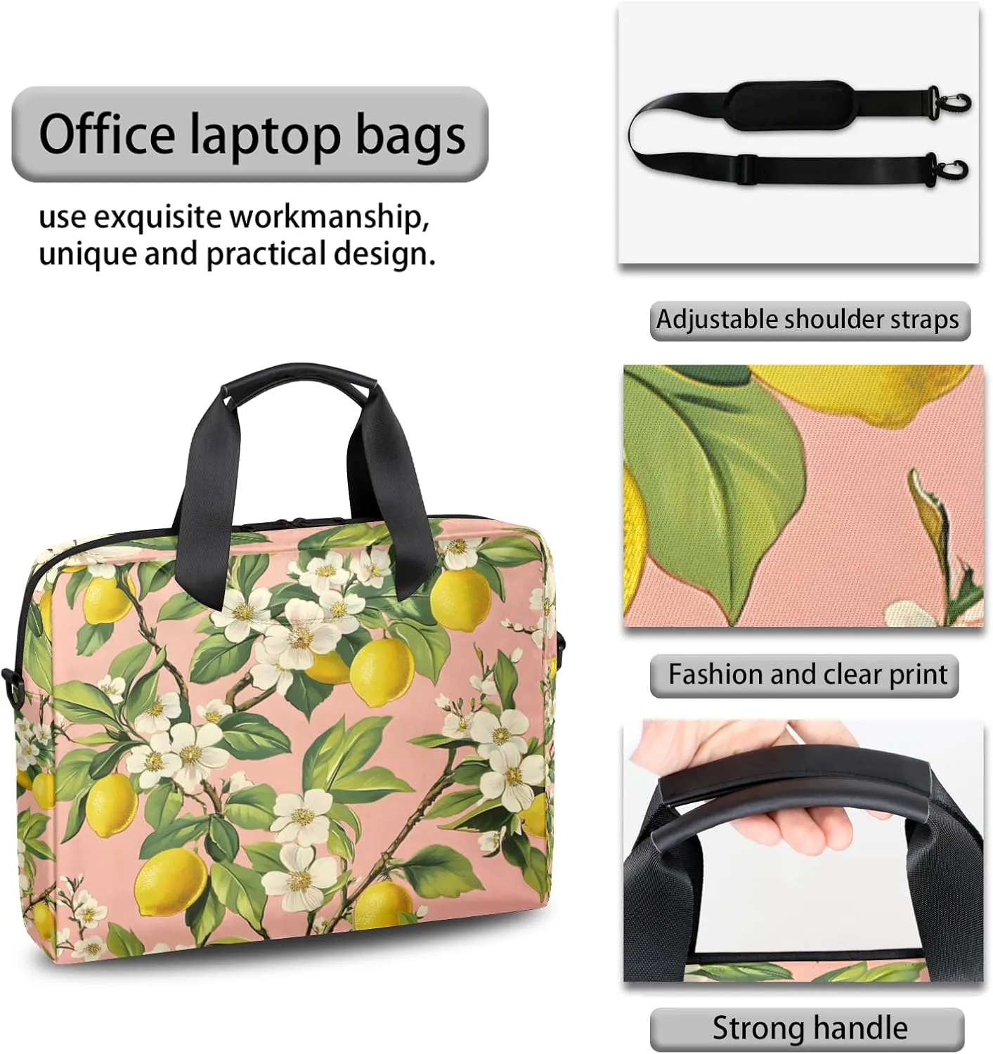 Lemon Tree Laptop Bag for 14 15 15.6 Inch, Waterproof Laptop Sleeve Case Computer Cover Carrying Bag Travel Work Briefcase Shoulder Bags