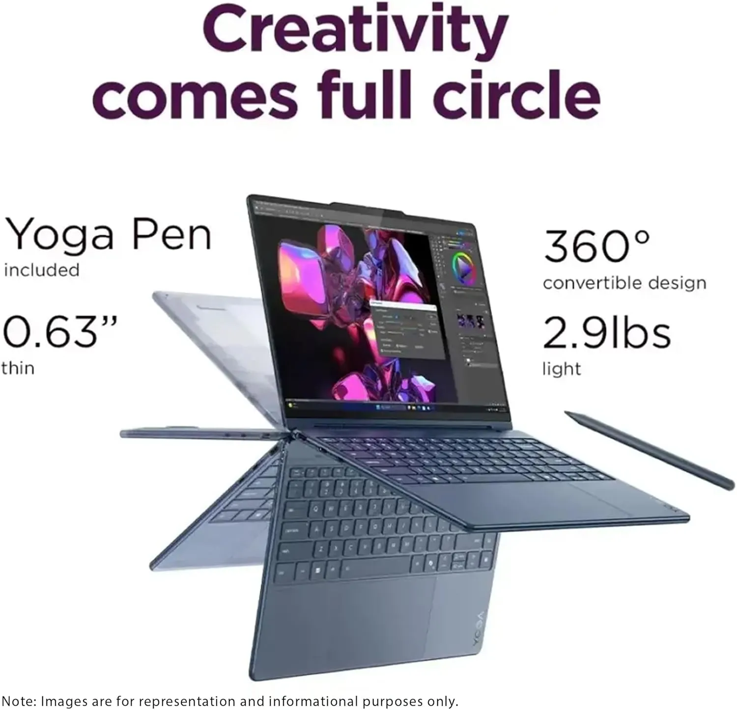 LENOVO Yoga 9i 2-in-1 Copilot  Laptop, Intel Ultra 7-258V, 32 GB LPDDR5x RAM, 2 TB PCIe SSD, 14" 3K (2880x1800) OLED Touchscreen Display, Intel Arc Graphics, Backlit Keyboard, W11 Pro, Cosmic Blue