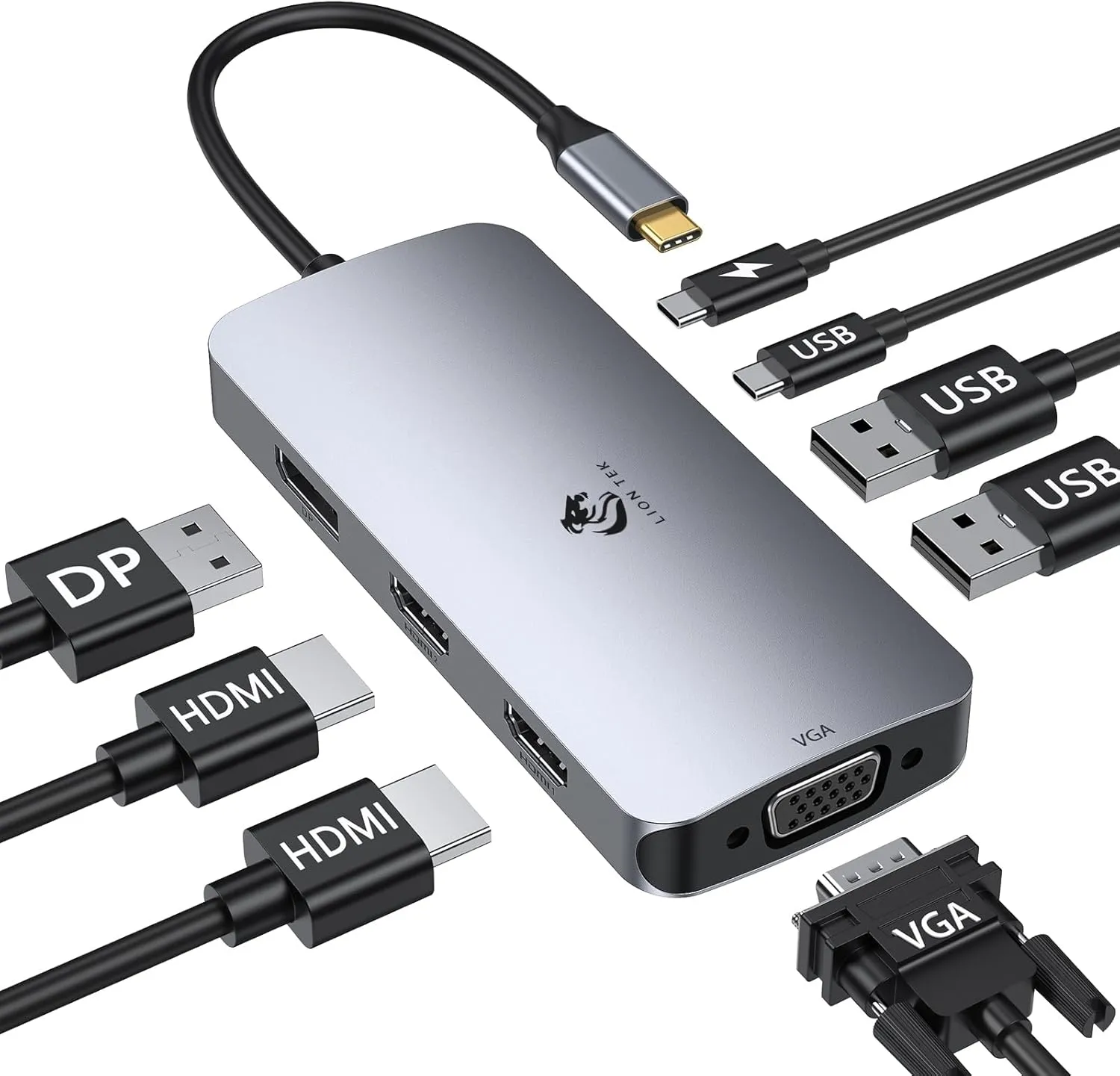 LIONWEI USB C Docking Station Dual Monitor, Laptop Docking Station 3 Monitors Quadruple Display with Dual 4K HDMI, DP, VGA, 100W PD, 3 USB C/A 2.0, Laptop Dock for Dell, Lenovo, HP, Surface