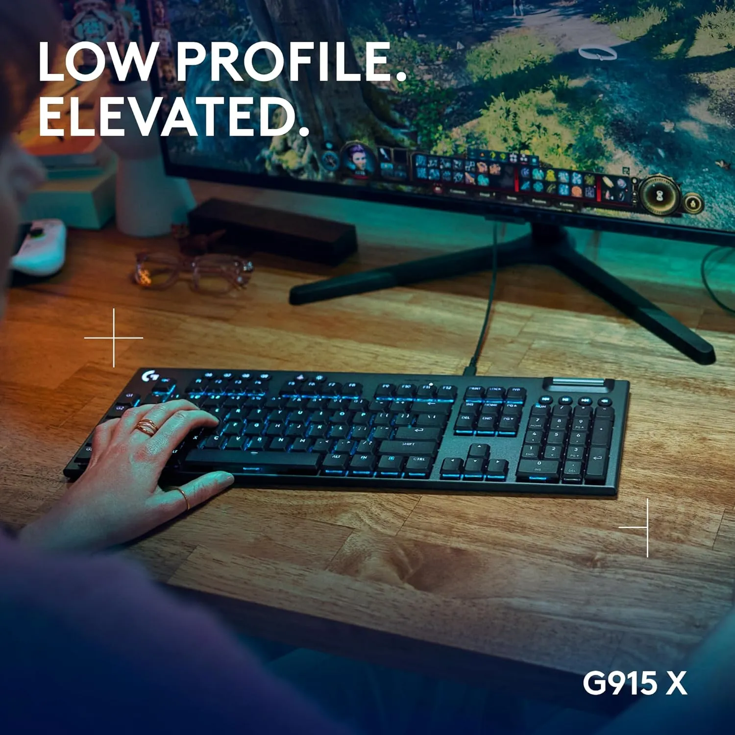 Logitech G915 X Wired Mechanical Gaming Keyboard, Double-Shot PBT Keycaps, Fully Programmable Keys, RGB Backlit Mac/PC Gaming Keyboards, Aluminum Finish, GL Tactile Switches, Black