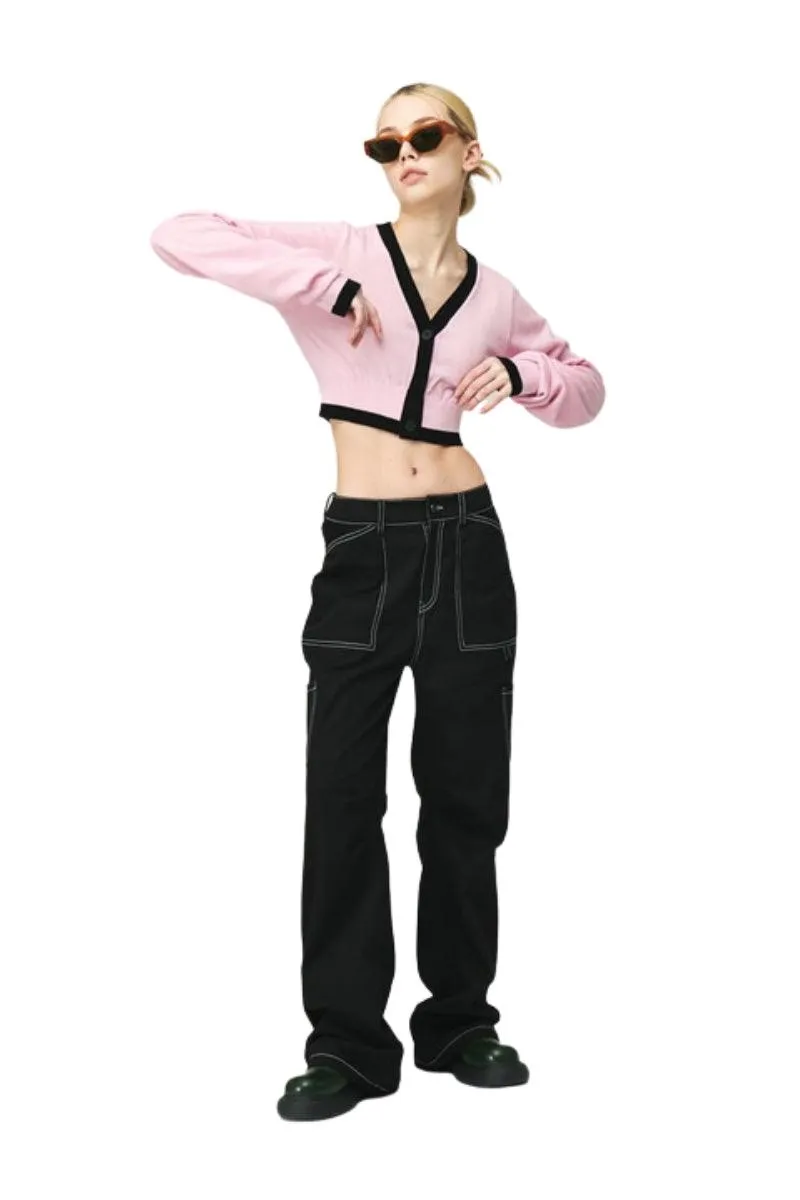 Logo Crop Knit Cardigan Pink