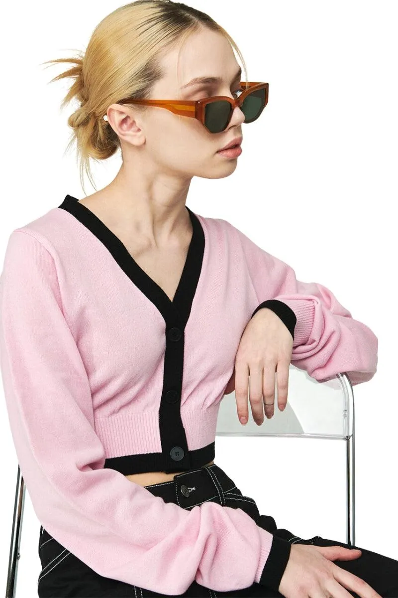 Logo Crop Knit Cardigan Pink