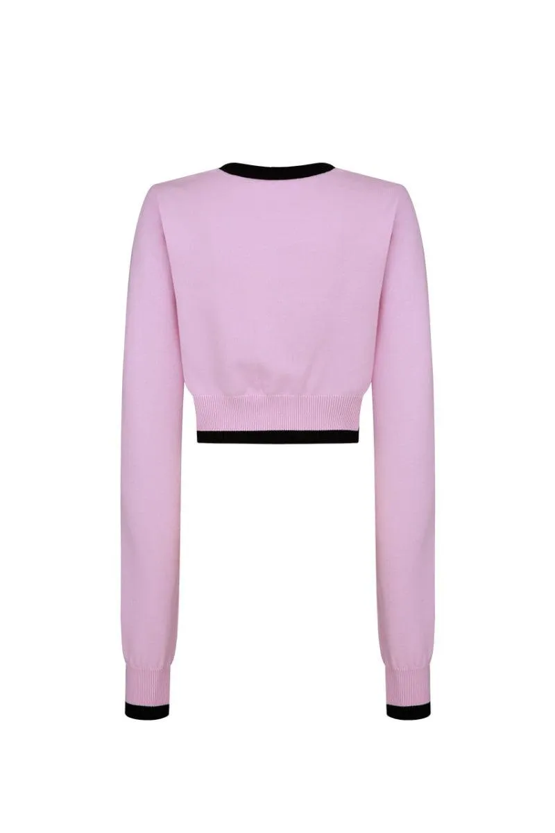 Logo Crop Knit Cardigan Pink