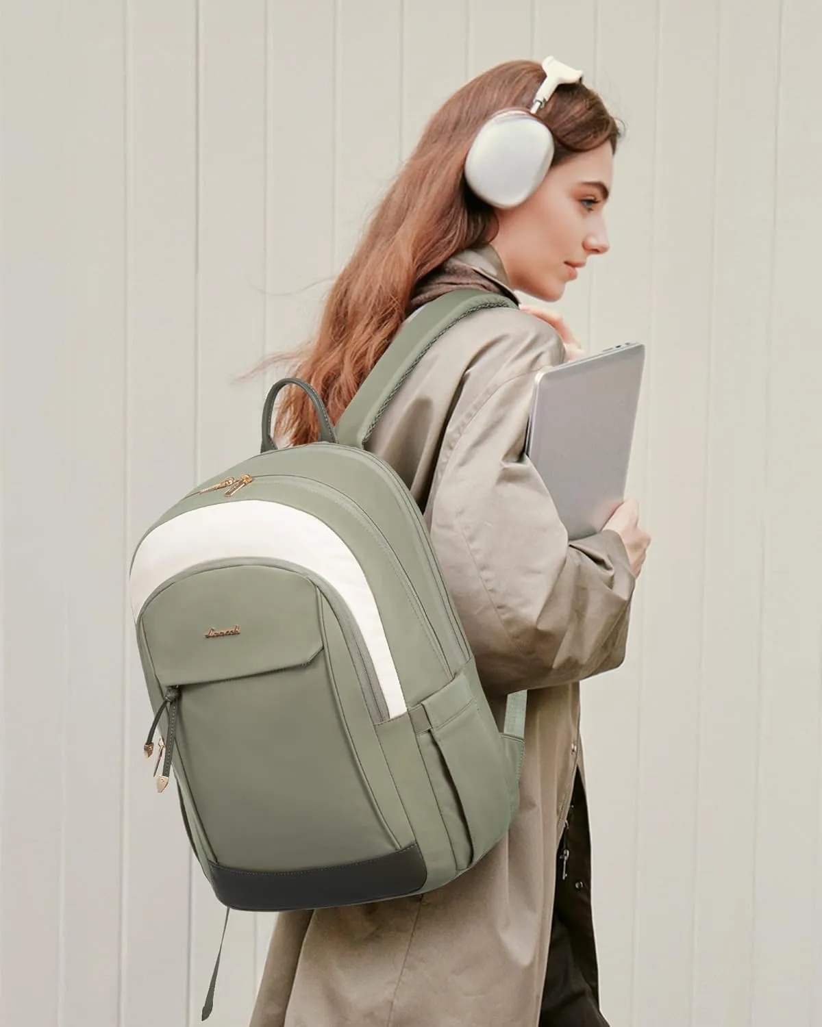 LOVEVOOK Travel Laptop Backpack Women, 15.6 lnch Anti Theft College Backpack Woman with Laptop Compartment, Large Water Resistant Black Computer Daypack for Work Casual Travel Essentials, Beige green