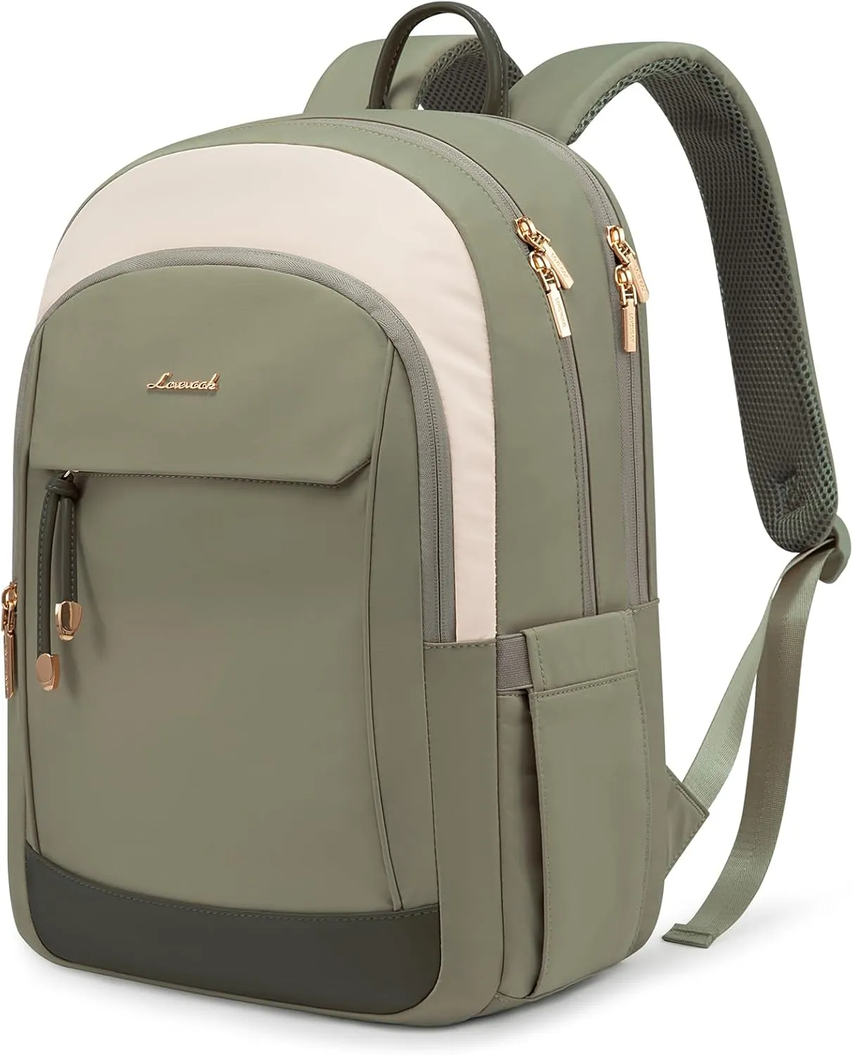 LOVEVOOK Travel Laptop Backpack Women, 15.6 lnch Anti Theft College Backpack Woman with Laptop Compartment, Large Water Resistant Black Computer Daypack for Work Casual Travel Essentials, Beige green
