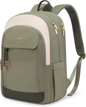 LOVEVOOK Travel Laptop Backpack Women, 15.6 lnch Anti Theft College Backpack Woman with Laptop Compartment, Large Water Resistant Black Computer Daypack for Work Casual Travel Essentials, Beige green