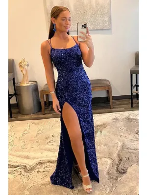 Luolandi Mermaid / Trumpet Prom Dresses Hot Dress Formal Sweep / Brush Train Sleeveless Spaghetti Strap Sequined Backless
