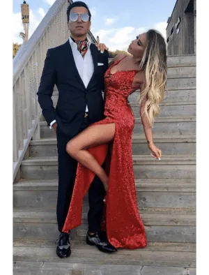 Luolandi Mermaid / Trumpet Prom Dresses Sexy Dress Formal Court Train Sleeveless Strapless Sequined Backless