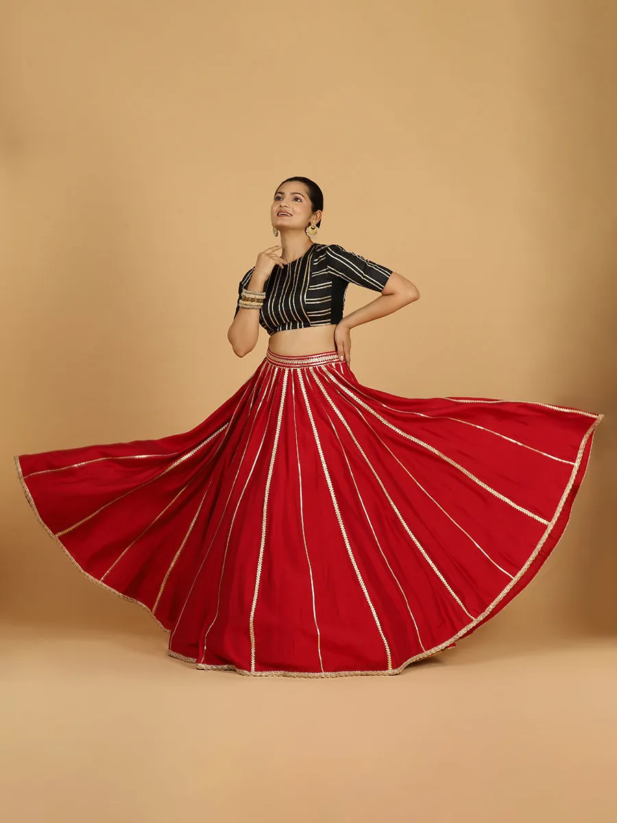 Madhuri x Tyohaar | Scarlet Red Panelled Lehenga Skirt