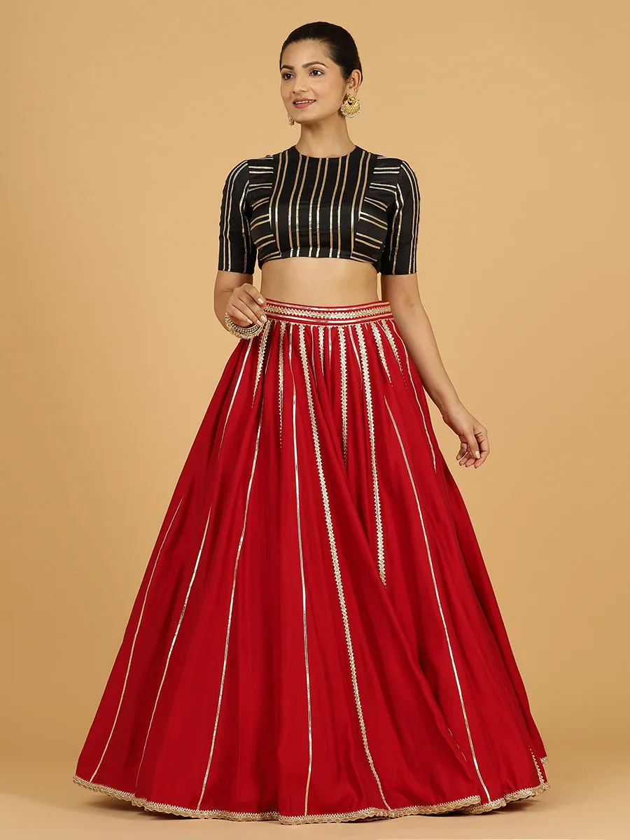Madhuri x Tyohaar | Scarlet Red Panelled Lehenga Skirt