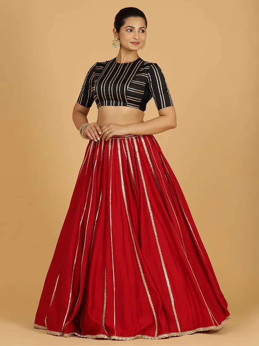 Madhuri x Tyohaar | Scarlet Red Panelled Lehenga Skirt