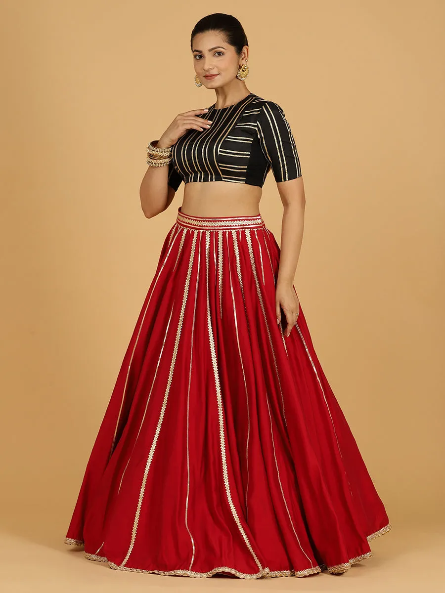 Madhuri x Tyohaar | Scarlet Red Panelled Lehenga Skirt