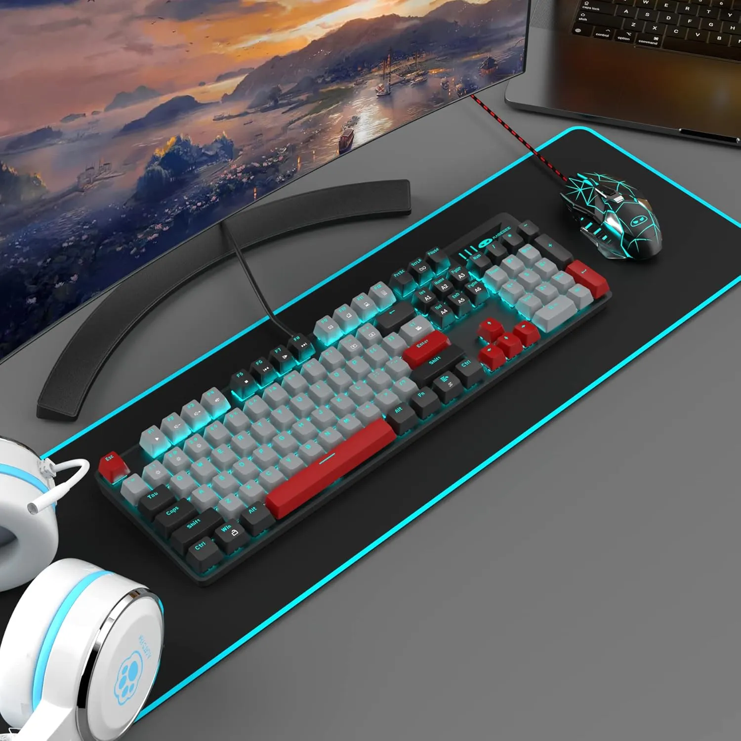 MageGee Mechanical Gaming Keyboard, New Upgraded 104 Keys Blue Backlit Keyboards with Blue Switches, USB Wired Mechanical Computer Keyboard for Laptop, Desktop, PC Gamers(Black & Gray)
