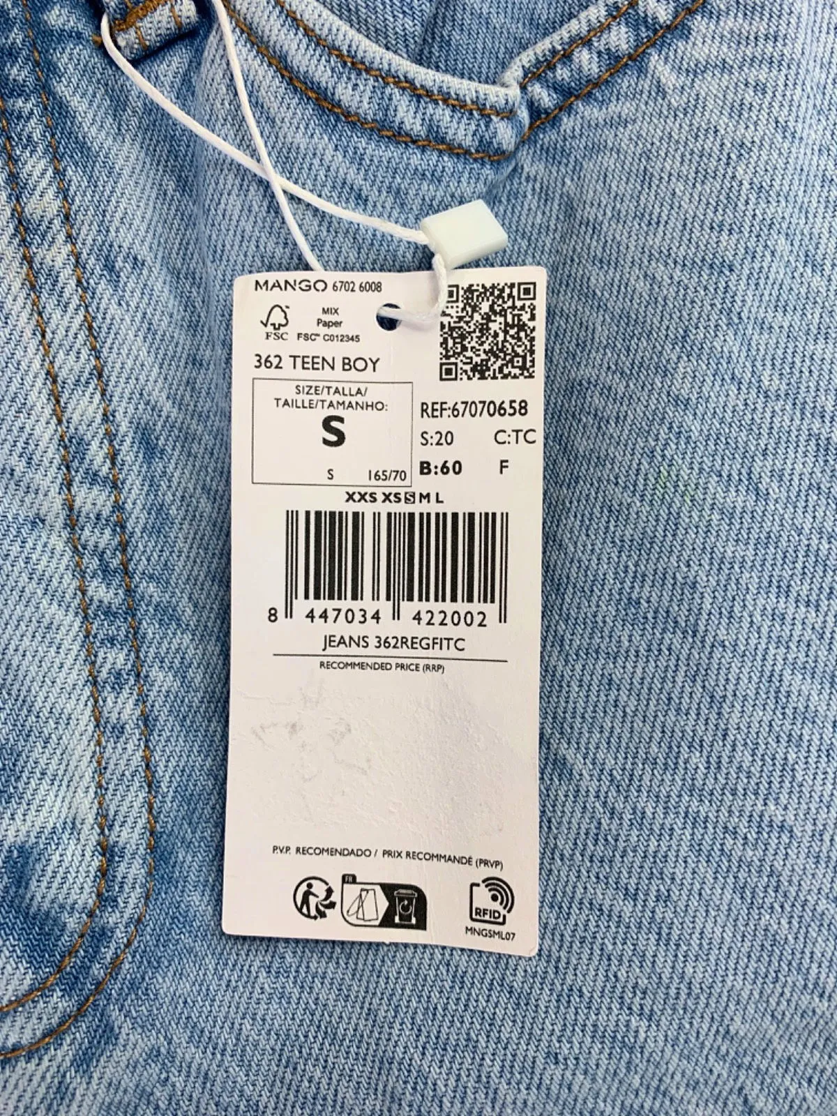 Mango Light Blue Teen Boy Jeans S