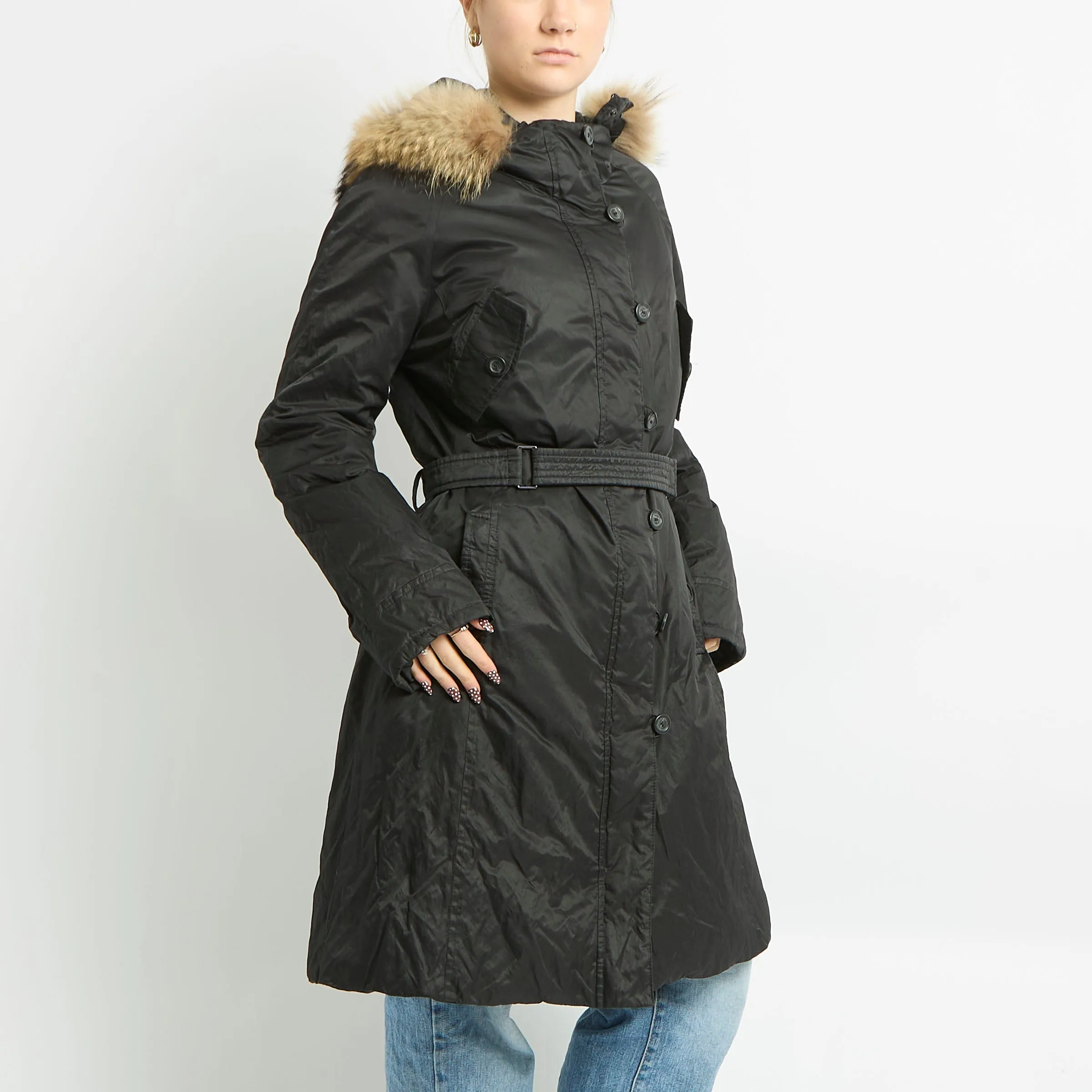Marella Fur Trimmed Trench Coat - UK 12
