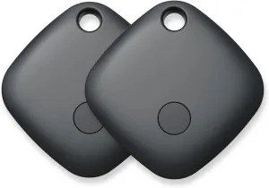 Mate Tags-2 Pack, Key Finder, Bluetooth Luggage Tracker Works with Apple Find My APP (iOS Only, Not for Android), Item Locator for Wallet, Backpack, Suitcases, Replaceable Battery (Black)