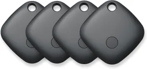 Mate Tags-4 Pack, Key Finder, Bluetooth Luggage Tracker Works with Apple Find My APP (iOS Only, Not for Android), Item Locator for Wallet, Backpack, Suitcases, Replaceable Battery (Black)