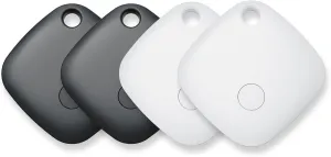 Mate Tags-4Pack, Key Finder, Bluetooth Luggage Tracker Works with Apple Find My APP (iOS Only, Not for Android), Item Locator for wallet, Backpack, Suitcases, Replaceable Battery (Black&White)
