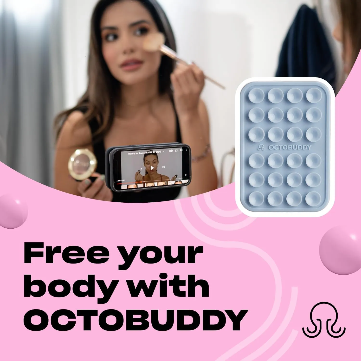 MAX Silicone Suction Phone Case Adhesive Mount - Hands-Free, Strong Grip Holder for Selfies and Videos - Durable, Easy to Use - iPhone and Android Compatible - 2.6 x 3.9, Baby Blue