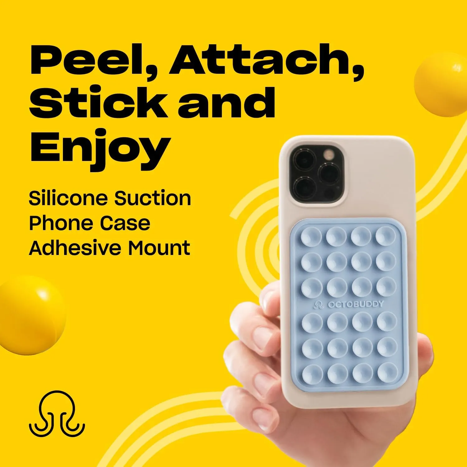 MAX Silicone Suction Phone Case Adhesive Mount - Hands-Free, Strong Grip Holder for Selfies and Videos - Durable, Easy to Use - iPhone and Android Compatible - 2.6 x 3.9, Baby Blue