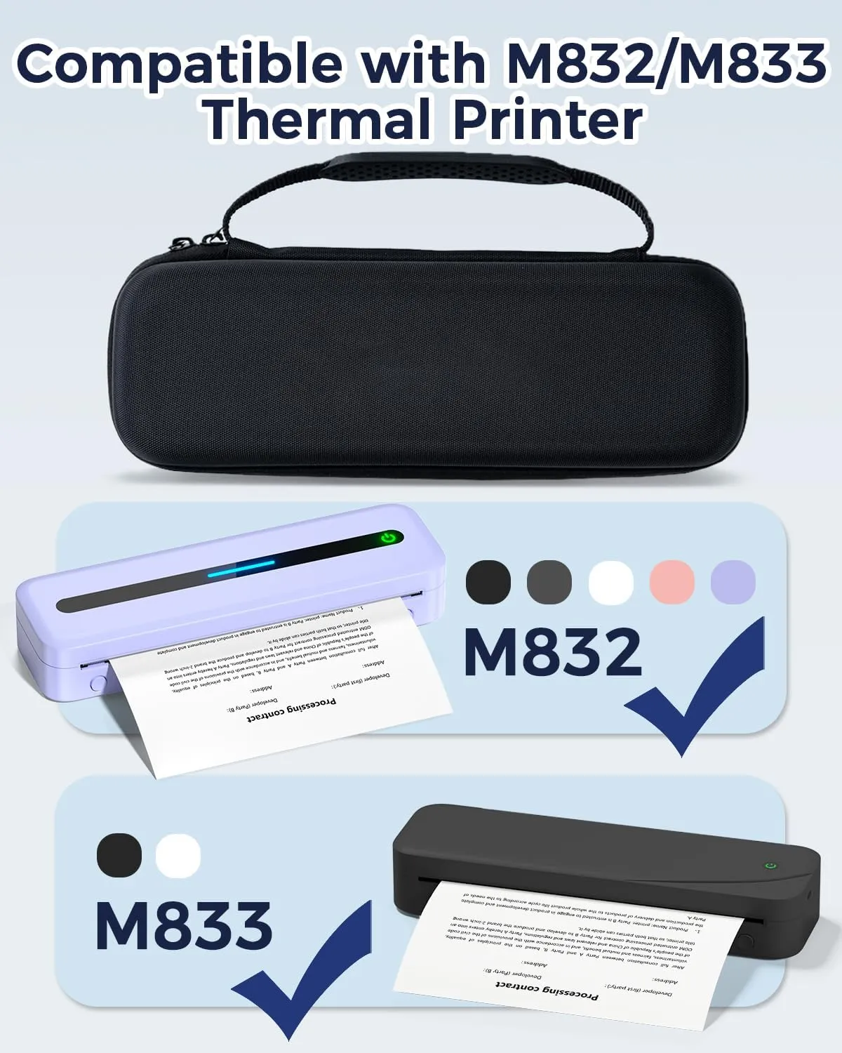 Memoqueen Storage Case, Compatible with Phomemo M832 M833 M834 M835 Portable Printer, Storage Bag for Wireless Mobile Printer for Travel Storage Paper USB Cable, Compact Lightweight, Black